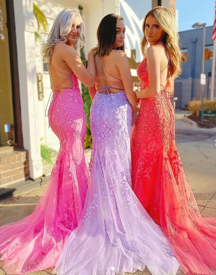 Mermaid Lace/Tulle Long Prom Dresses with Appliques and Beading,Evening Dresses BP489