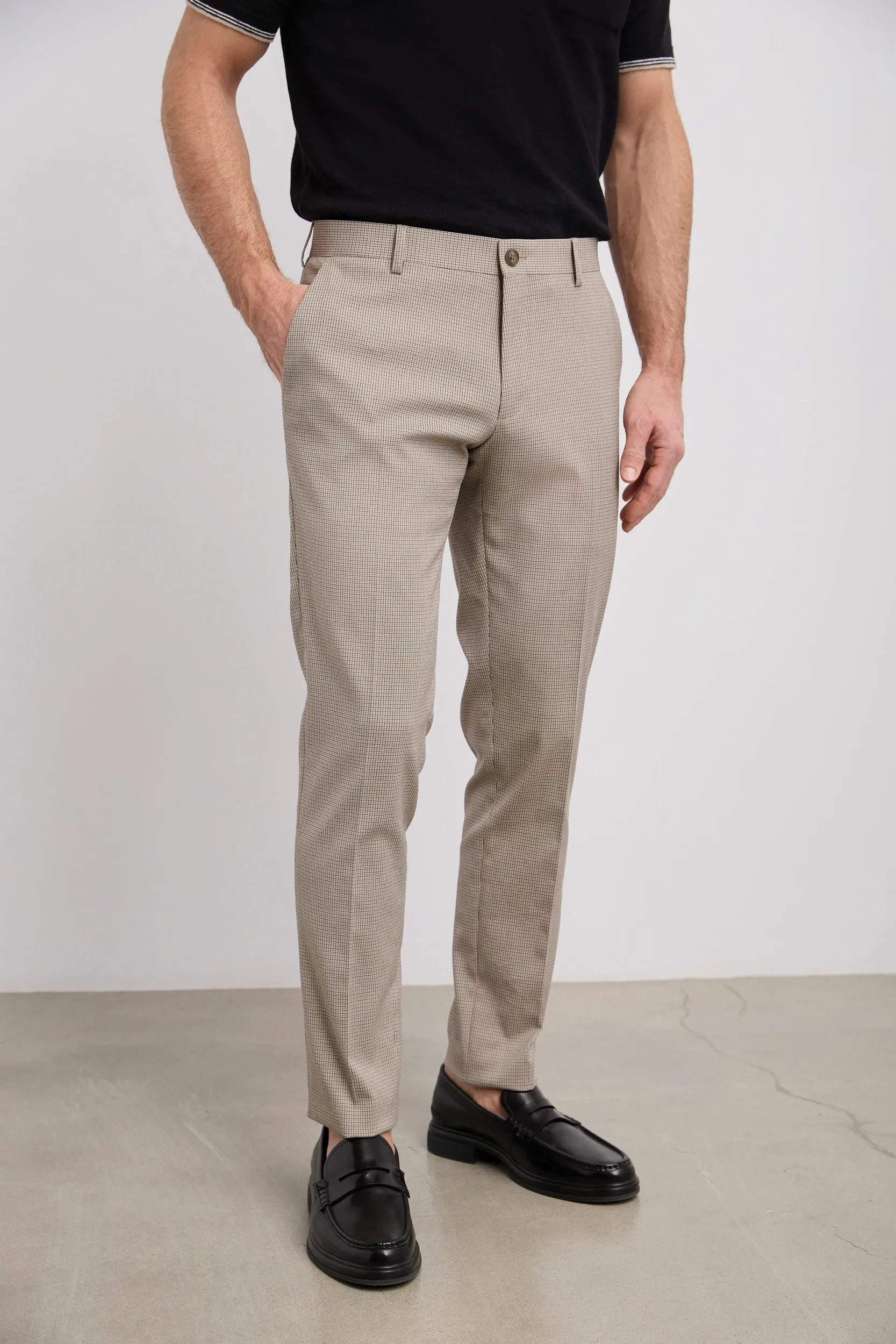 Micro check slim fit pants