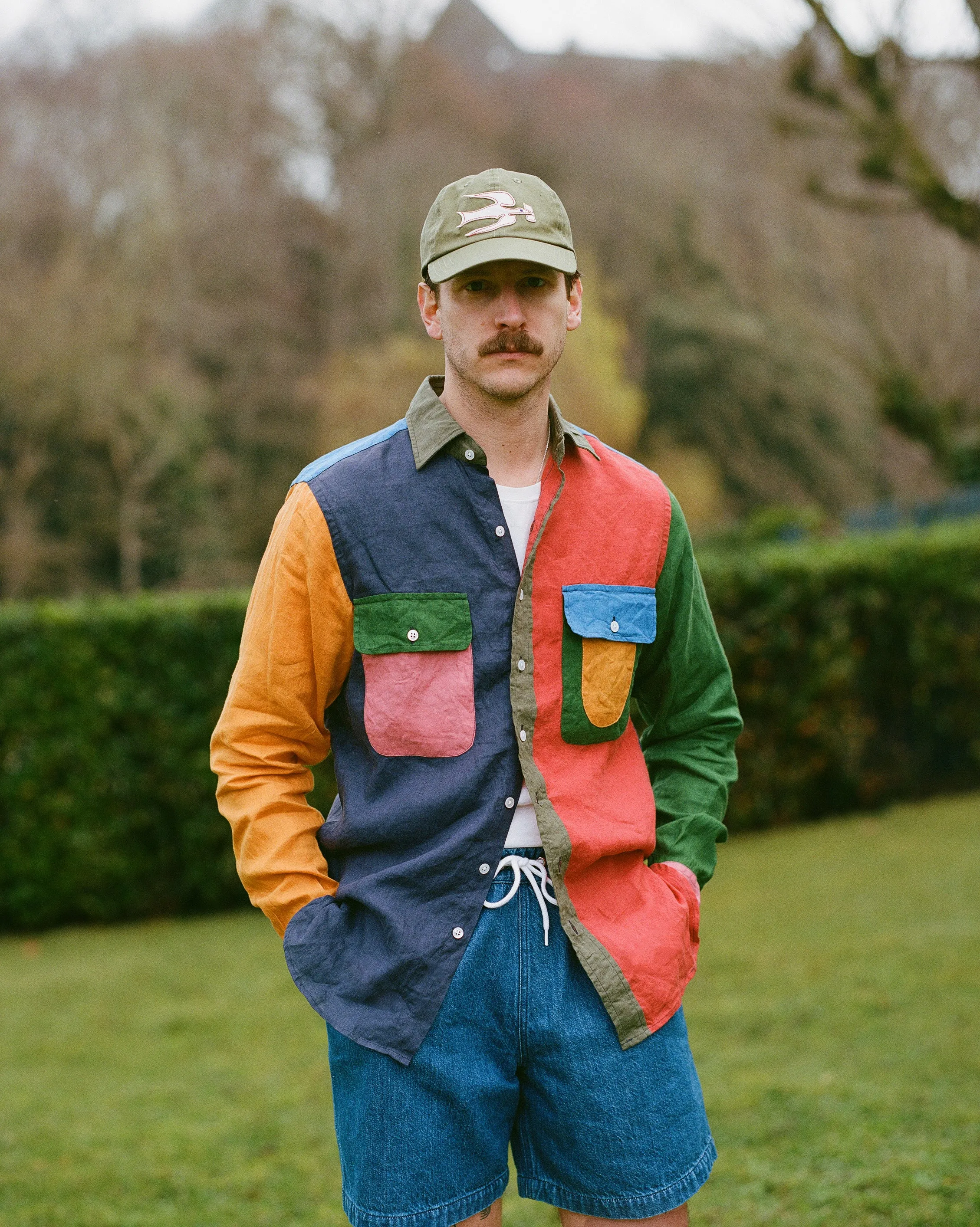 Multicoloured Linen Two-Pocket Fun Work Shirt