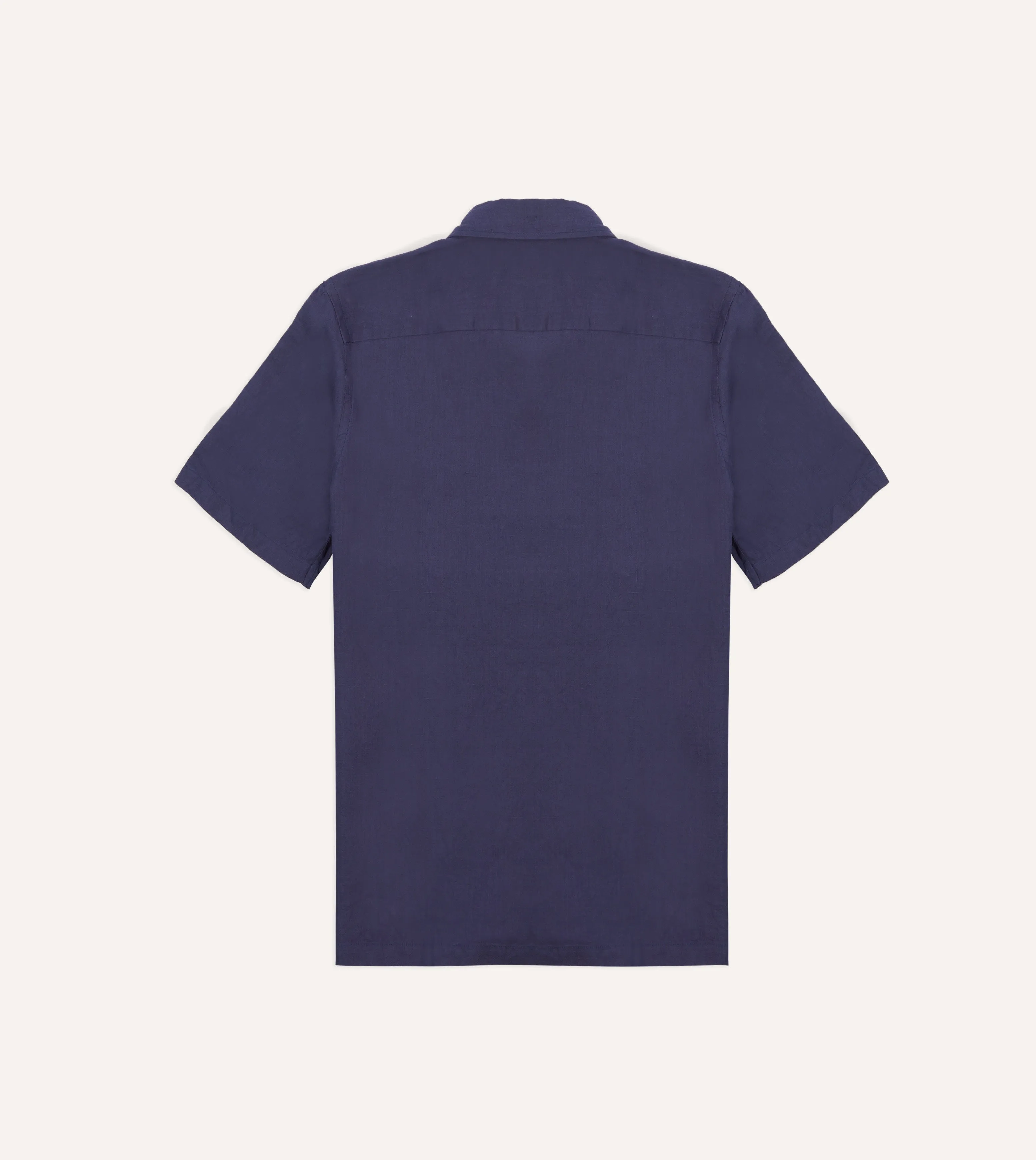 Navy Linen Camp Collar Short Sleeve Shirt