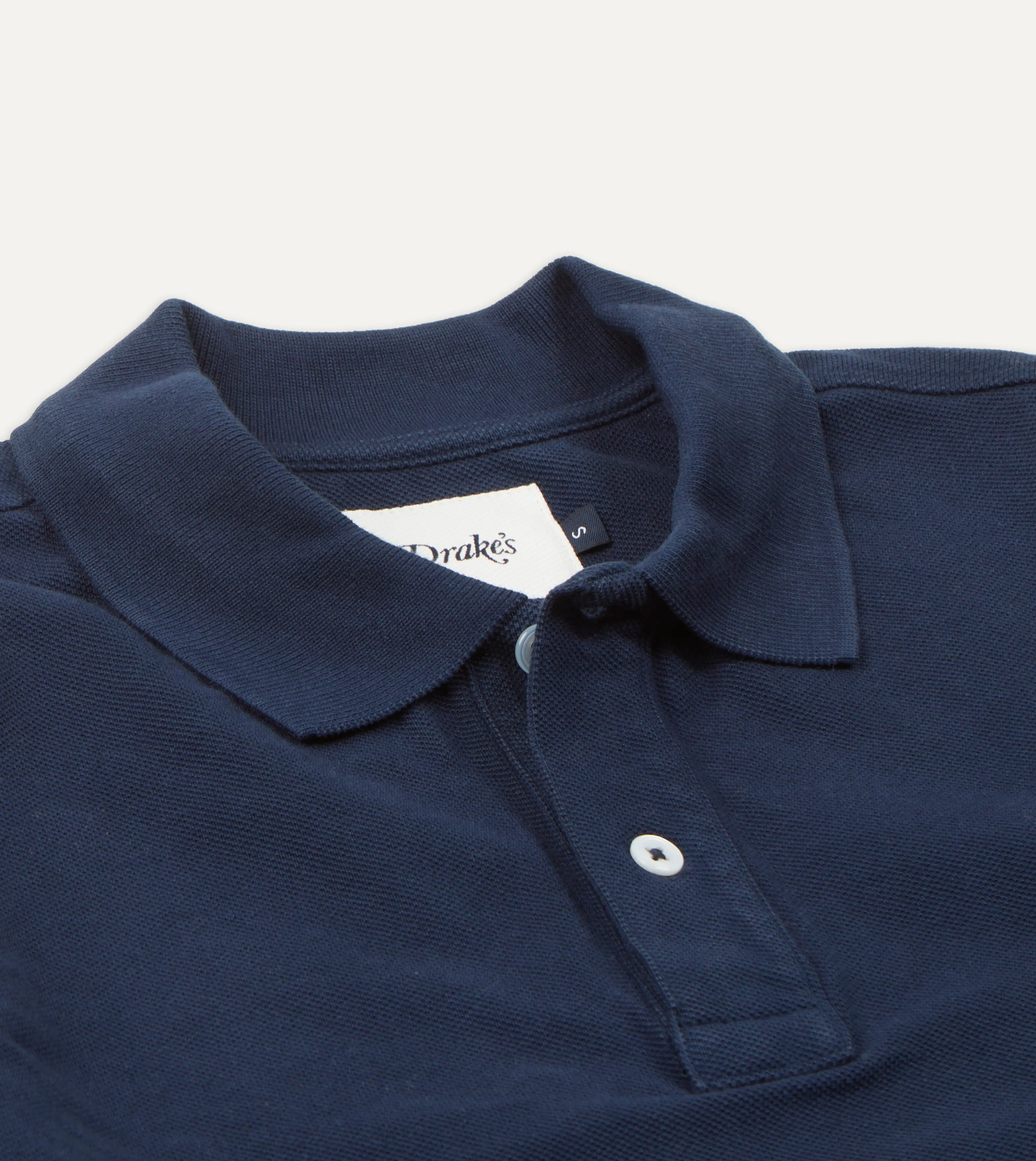 Navy Pique Cotton Long-Sleeve Polo Shirt