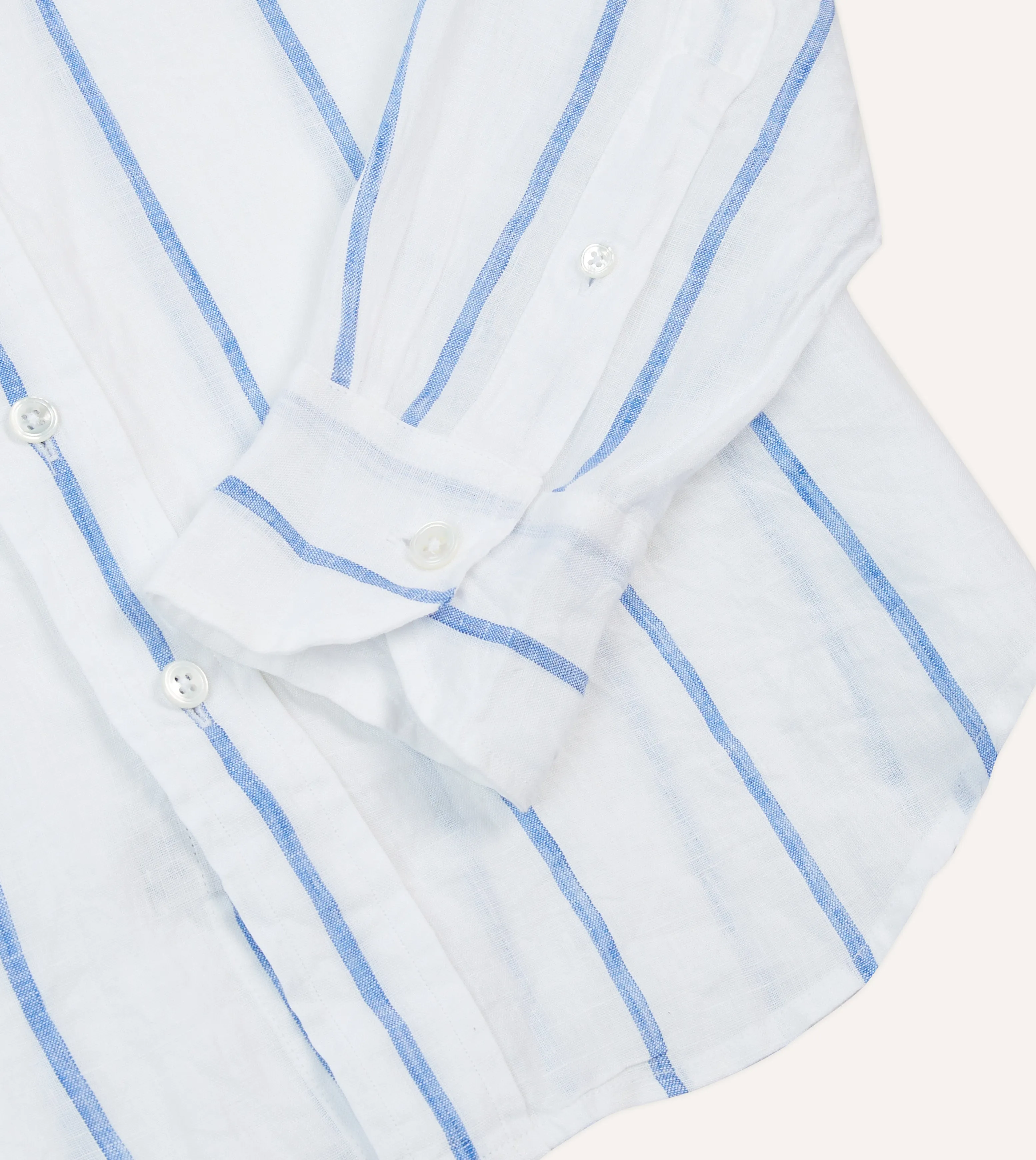 Navy Wide Stripe Linen Spread Collar Shirt