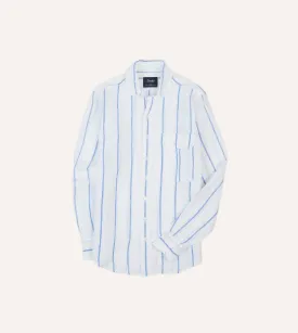 Navy Wide Stripe Linen Spread Collar Shirt