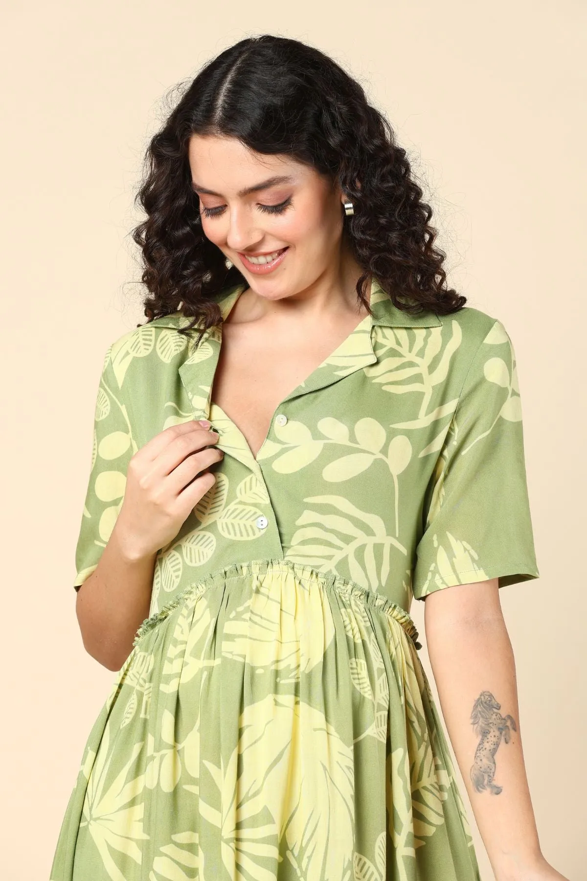 Olive Zipless Feeding Dress with Pocket