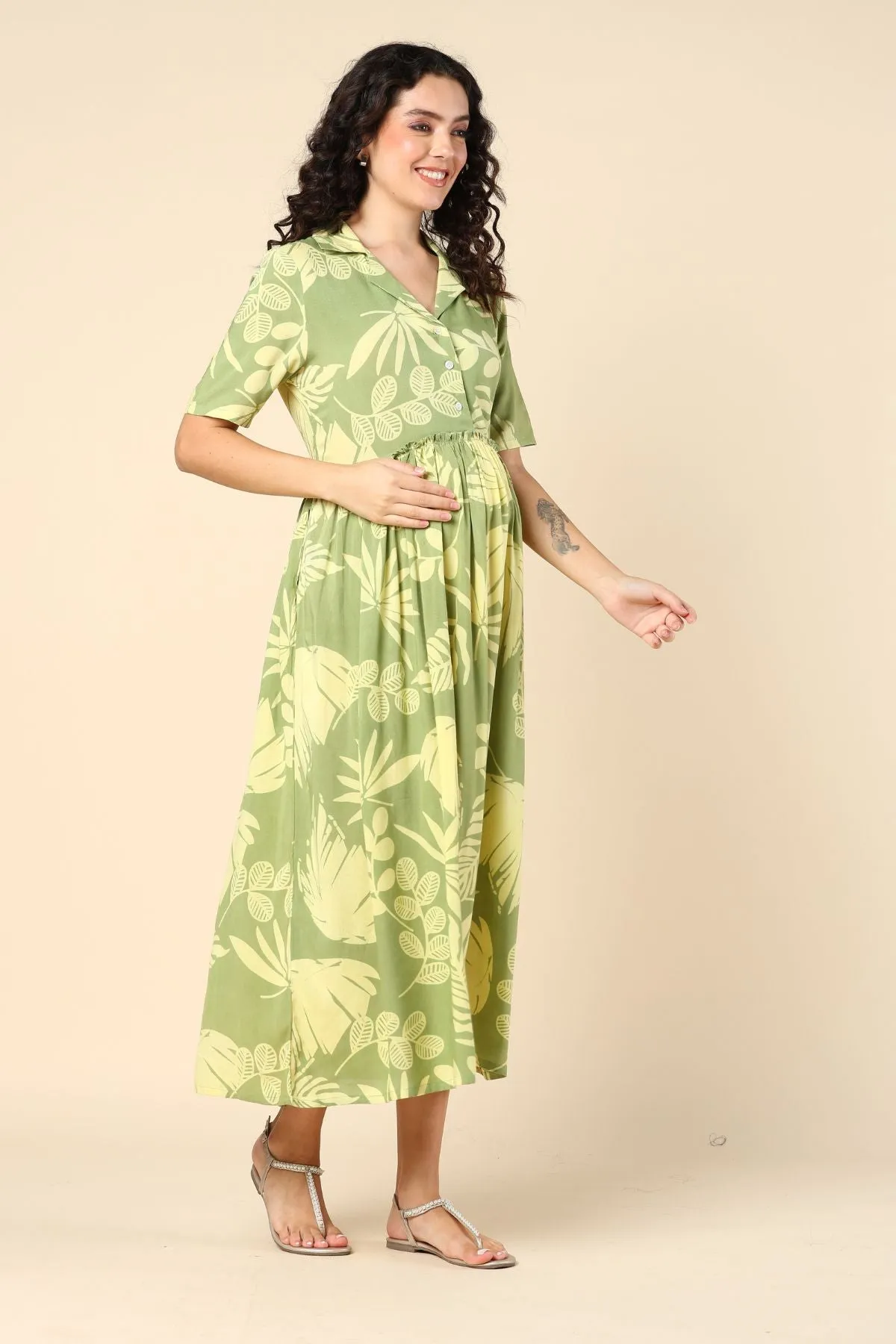 Olive Zipless Feeding Dress with Pocket