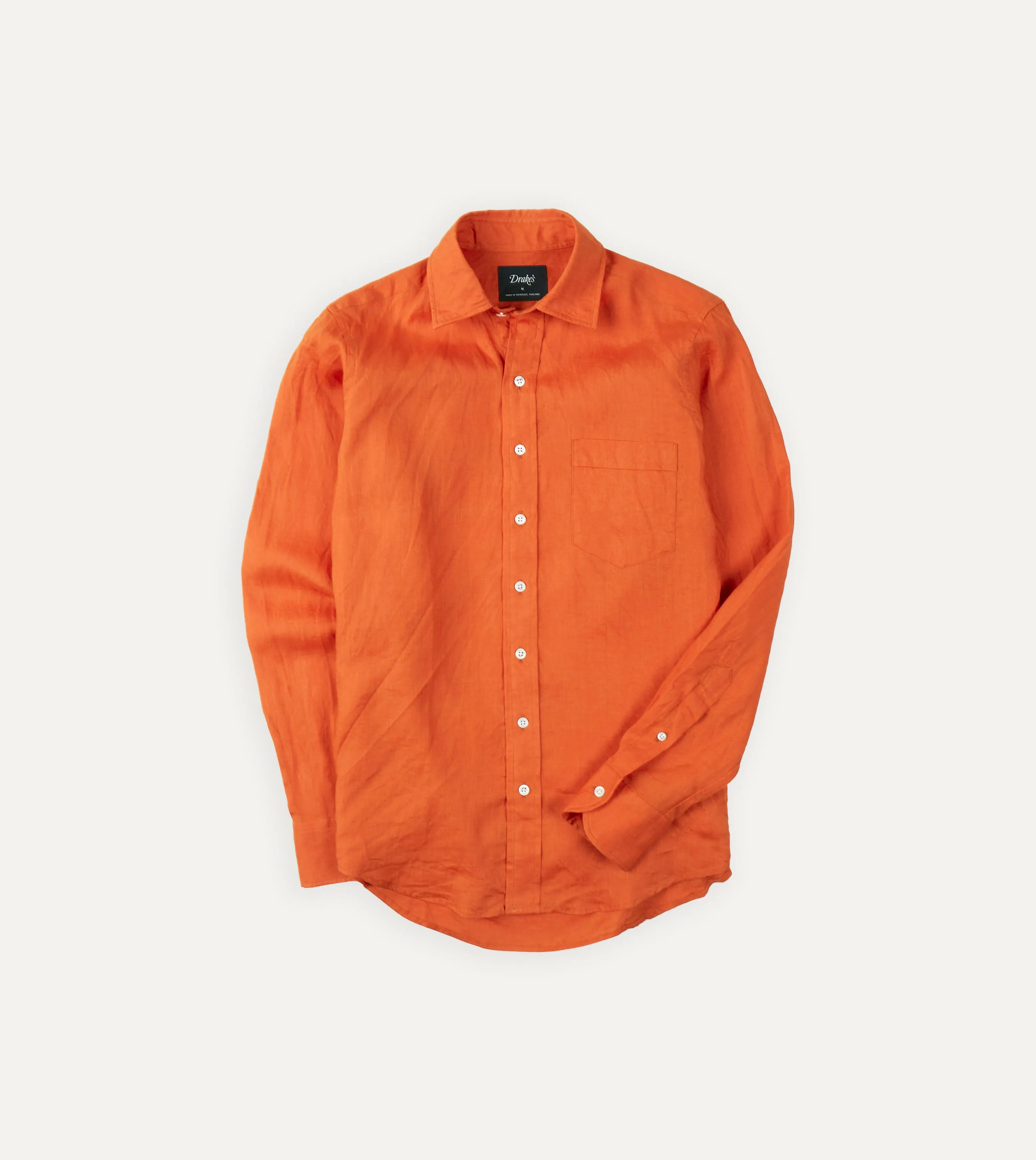 Orange Linen Spread Collar Shirt