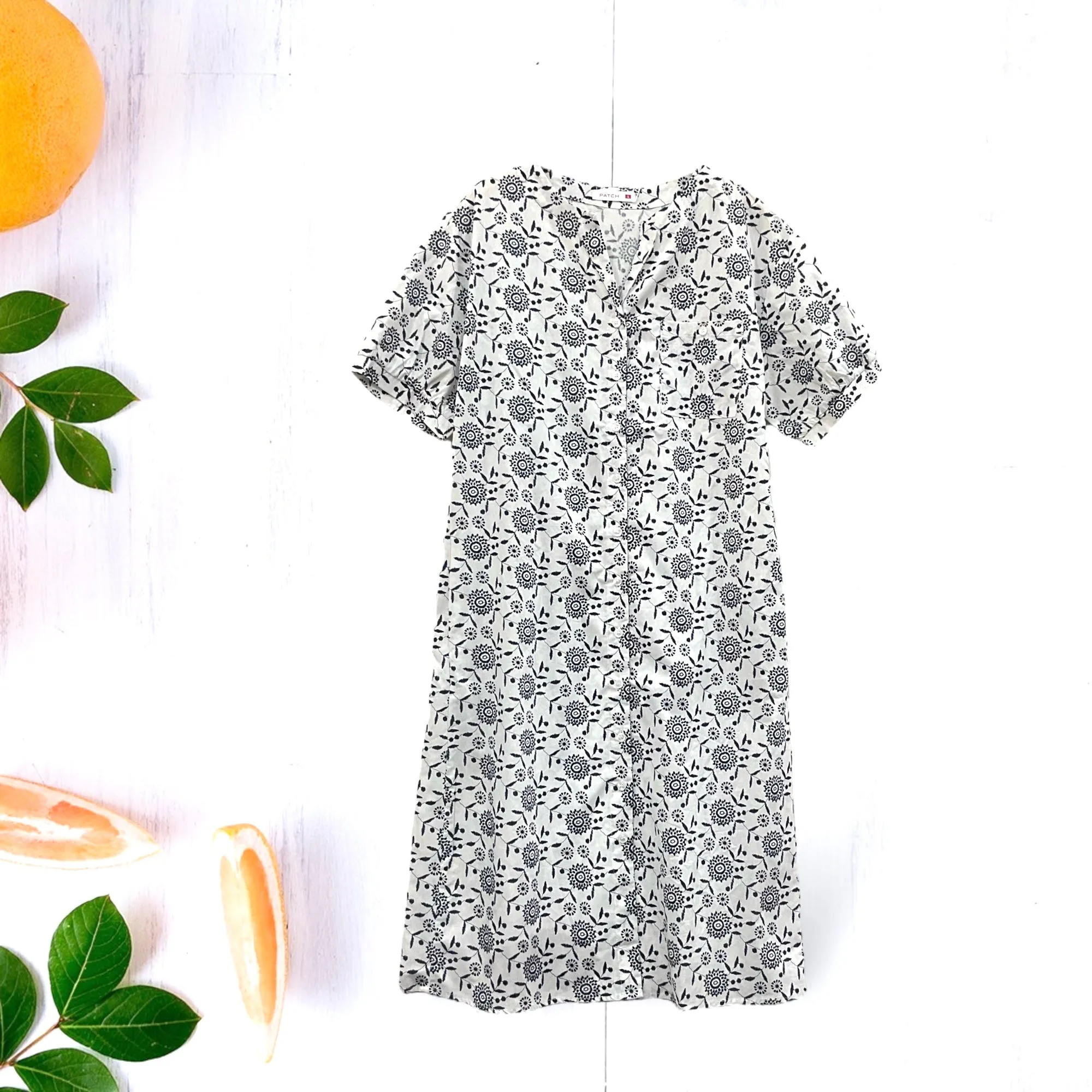 Patch Casual V Neck Short Sleeve Printed Dress