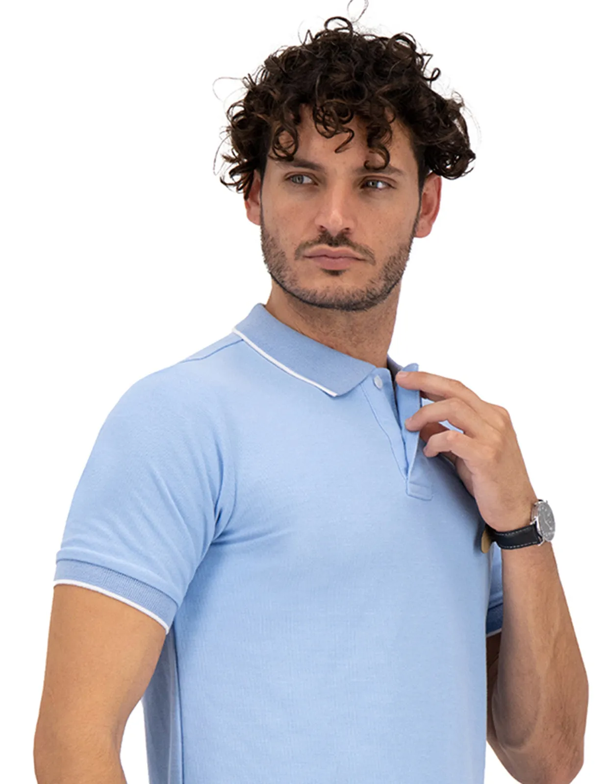 Playera Tipo Polo Regular Fit Para Hombre - Azul Cielo