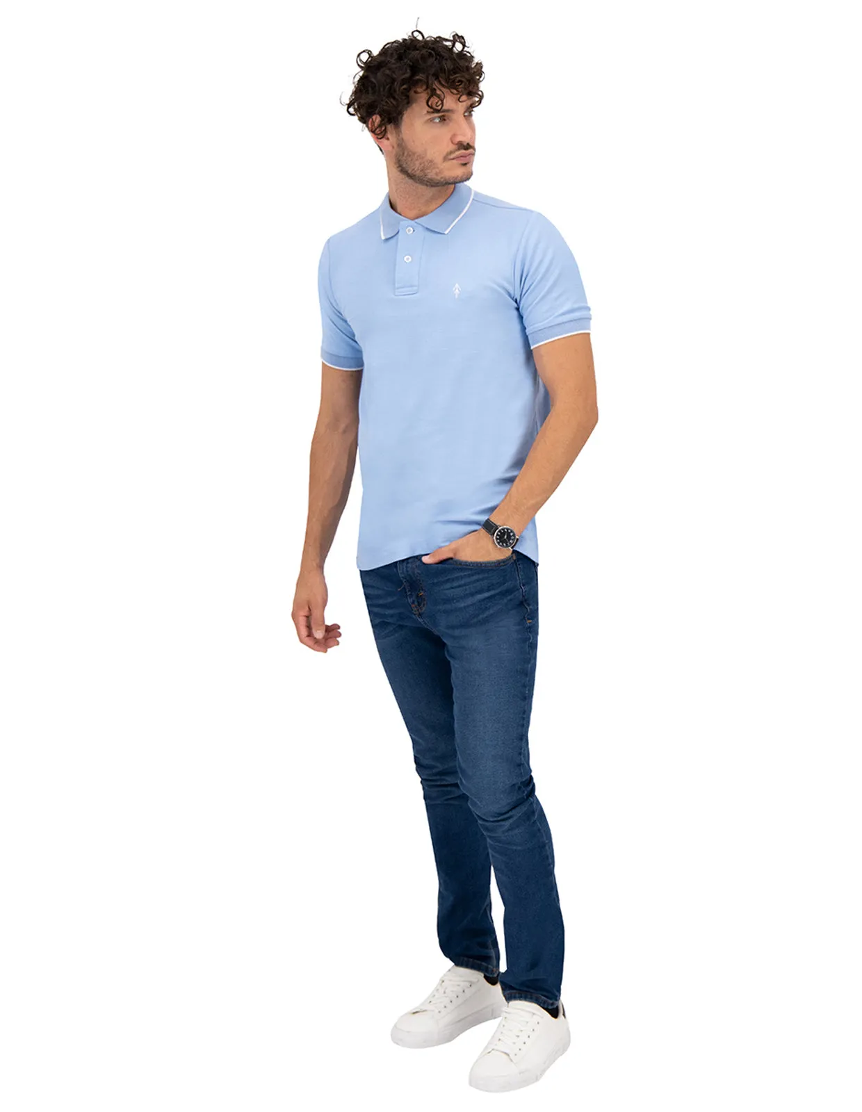 Playera Tipo Polo Regular Fit Para Hombre - Azul Cielo