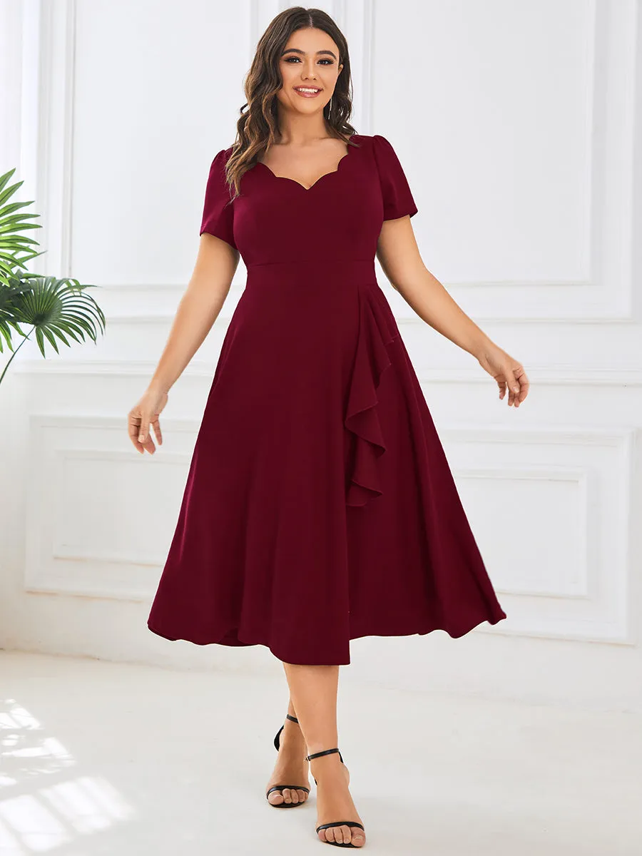 Plus Deep V Neck Knee Length Short Sleeves A Line Wholesale Evening Dresses