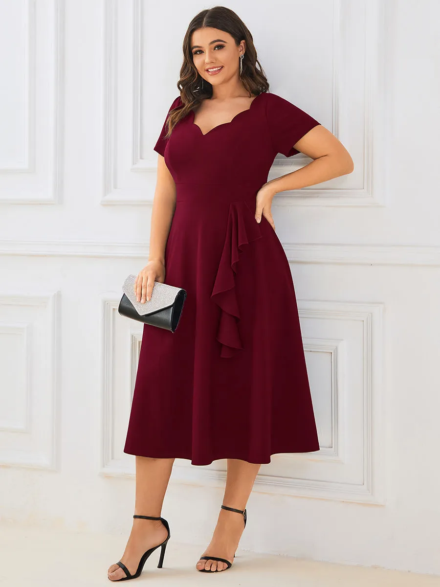 Plus Deep V Neck Knee Length Short Sleeves A Line Wholesale Evening Dresses