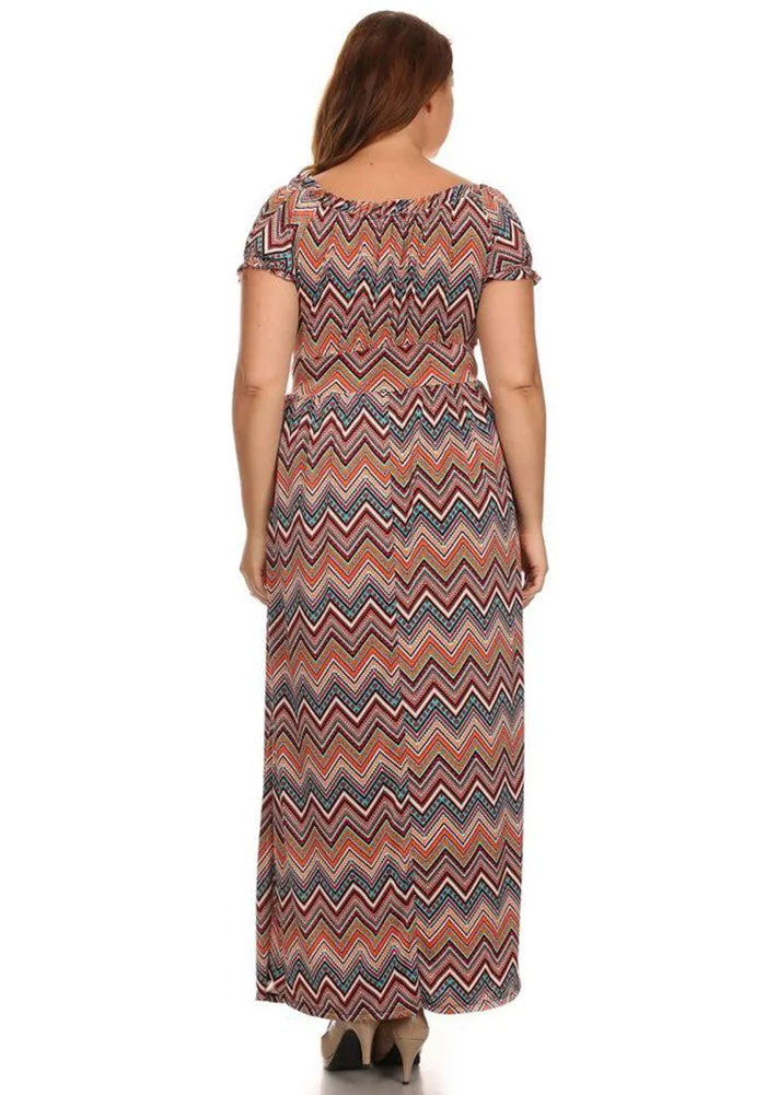 Plus Size Colorful Chevron Wench Style Maxi Dress U.S.A