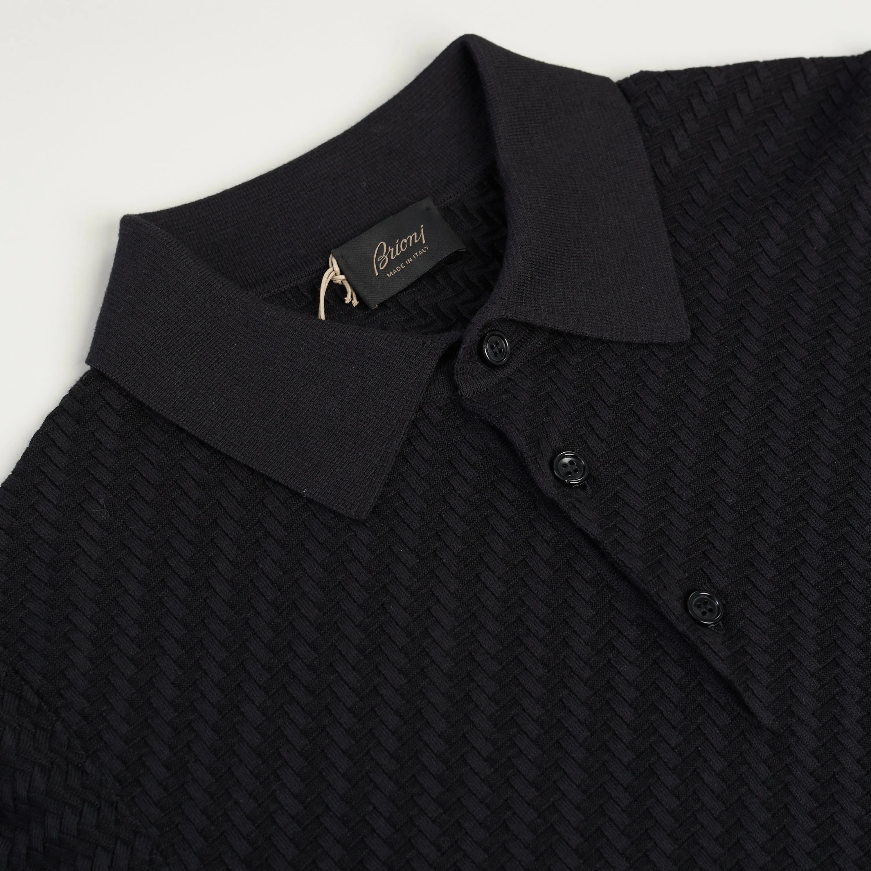 Polo Shirt With Regimental Motif In Black Cotton, Silk & Cashmere Blend