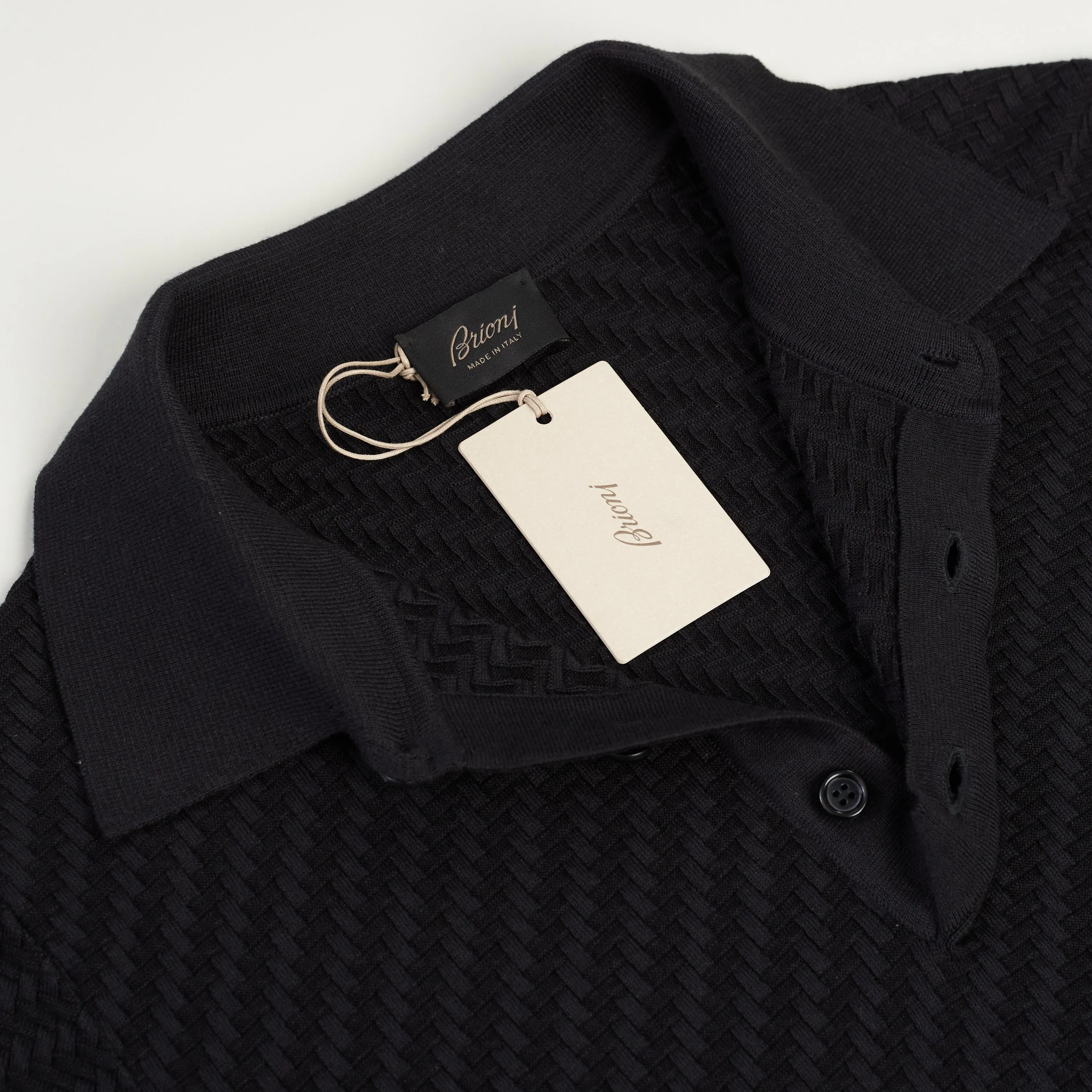 Polo Shirt With Regimental Motif In Black Cotton, Silk & Cashmere Blend