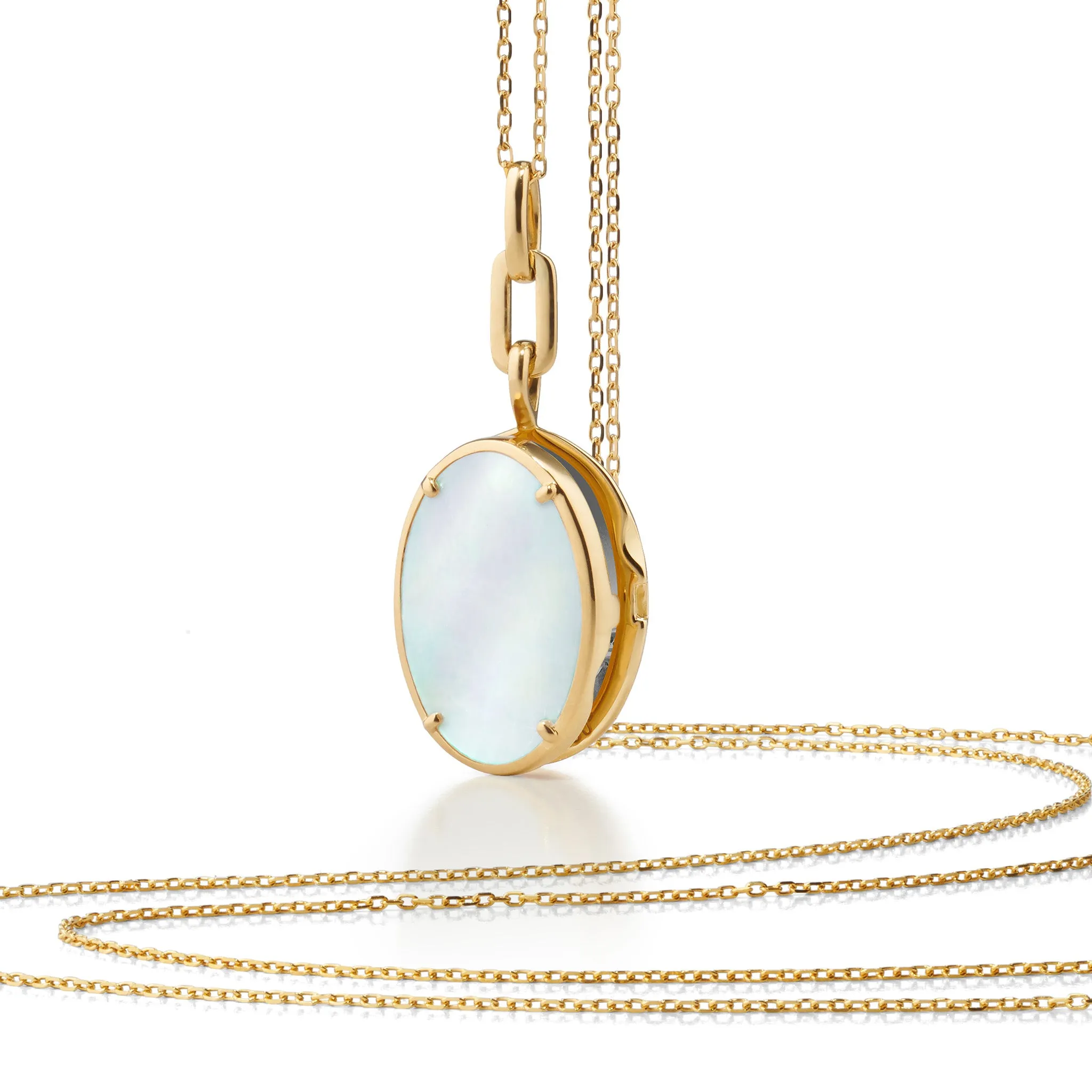 "Elle" Stone Slim 18K Yellow Gold Locket Necklace