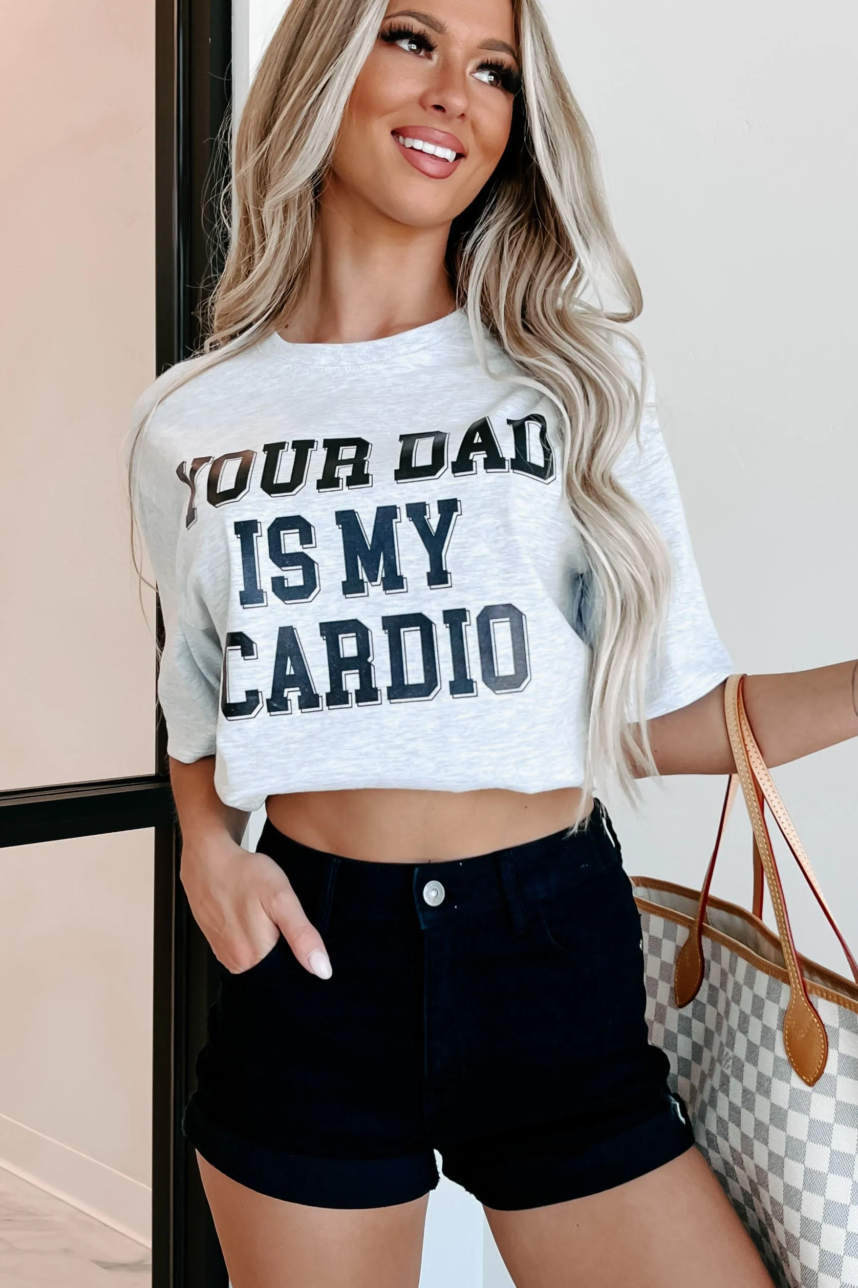 "Your Dad Is My Cardio" Graphic T-Shirt (Ash Grey) - Print On Demand