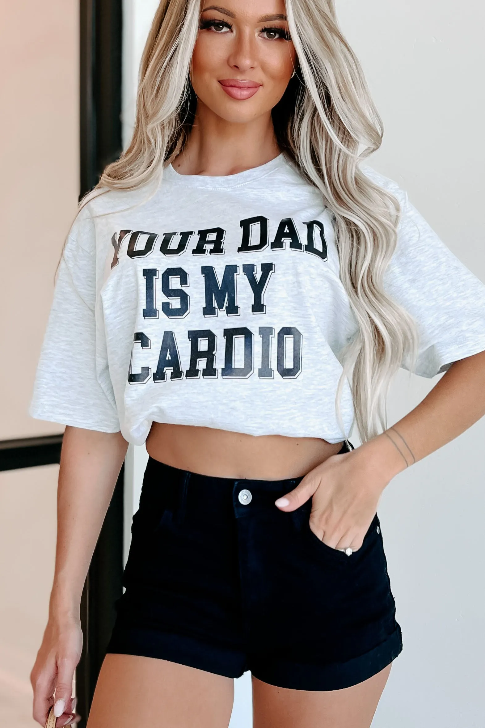 "Your Dad Is My Cardio" Graphic T-Shirt (Ash Grey) - Print On Demand