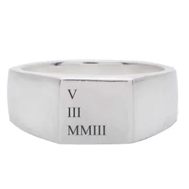 Roman Numerals Large Square Silver Signet Ring