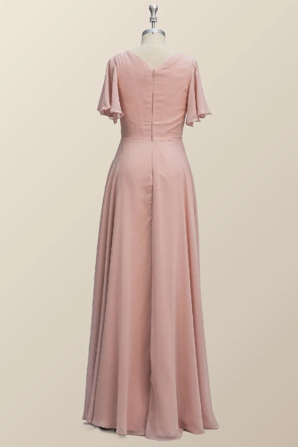 Scoop Blush Pink Chiffon A-line Long Bridesmaid Dress