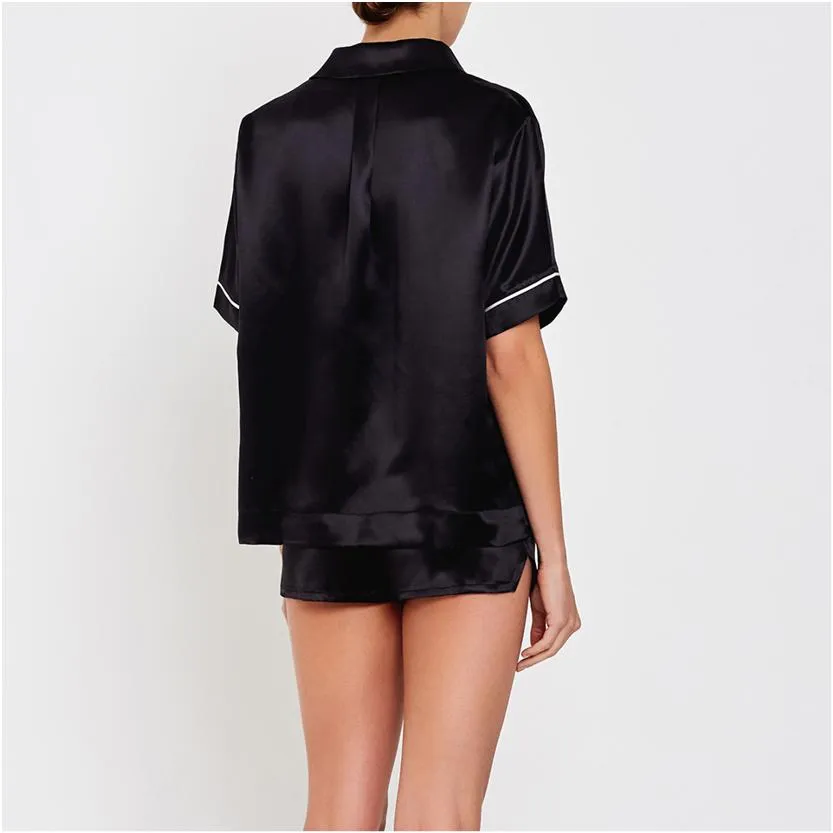 Silk short sleeved pyjama shirt [Black]