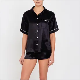 Silk short sleeved pyjama shirt [Black]