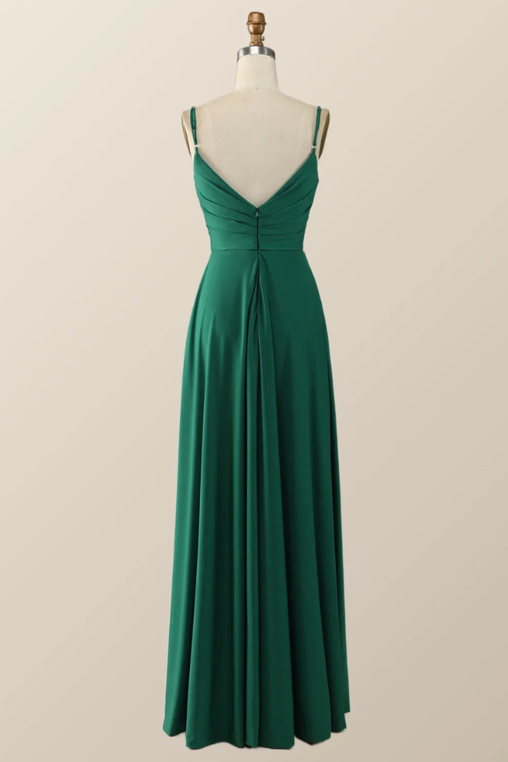 Simply Green Pleated Satin Long Bridesmaid Dress