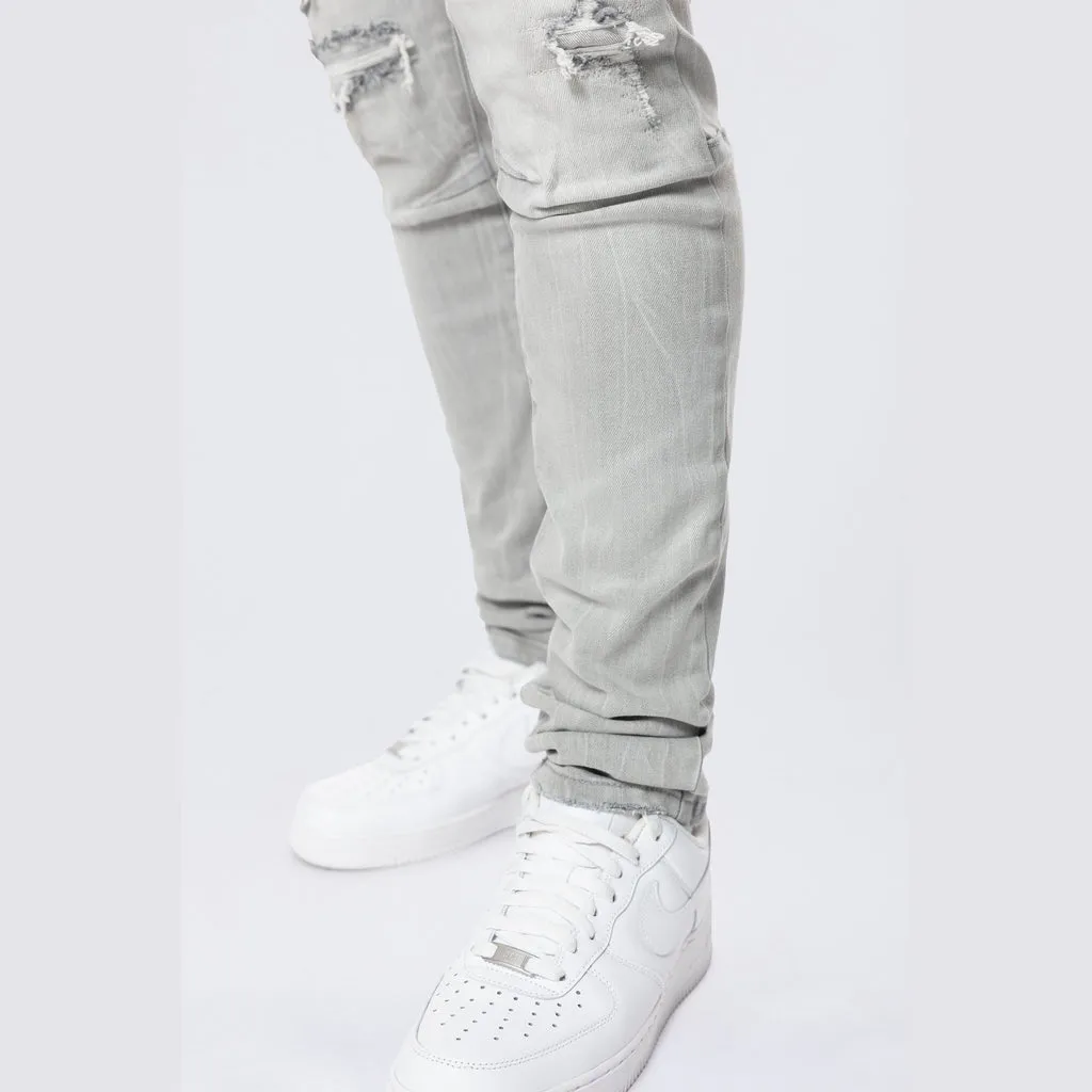 Slim Tapered Vintage Washed Jeans - Cloud Grey