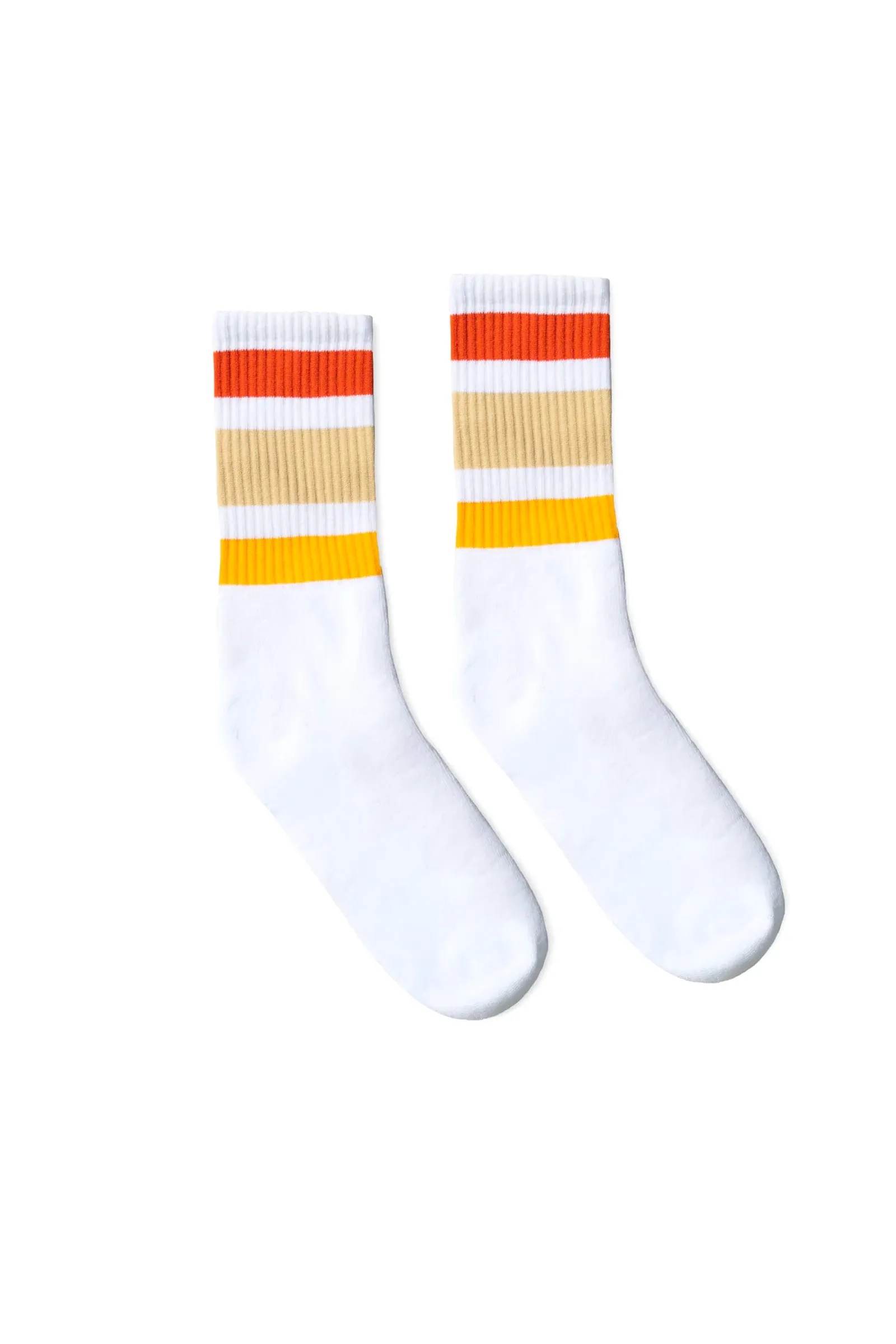 Socco - Striped Crew Socks - Orange/Khaki/Yellow