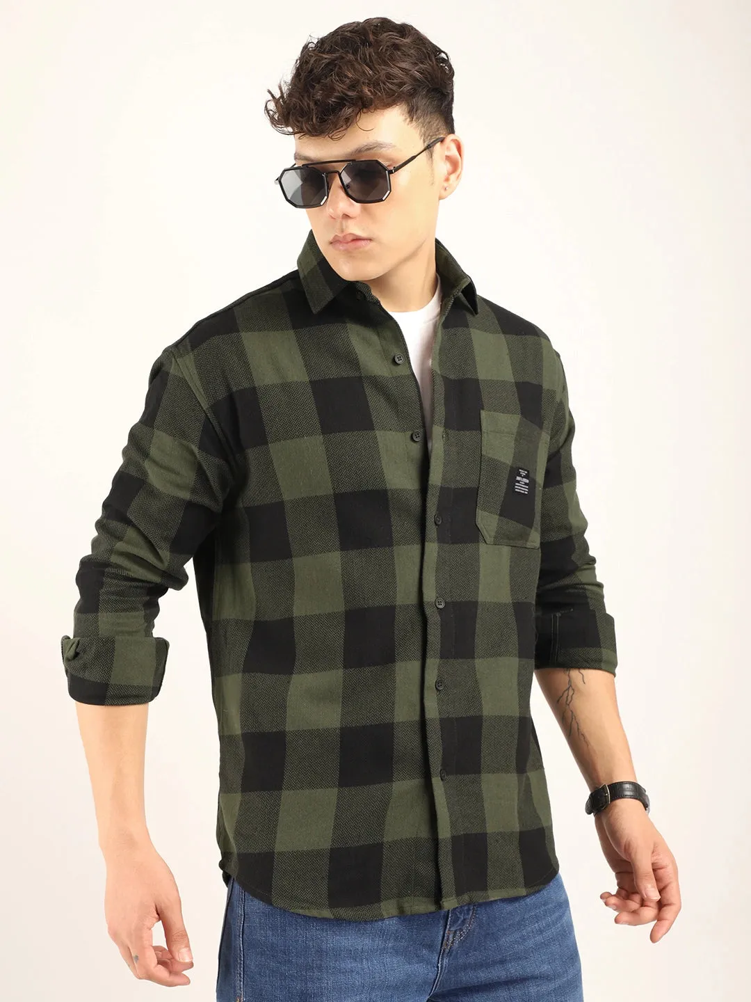 Square Couture Olive Check Shirt