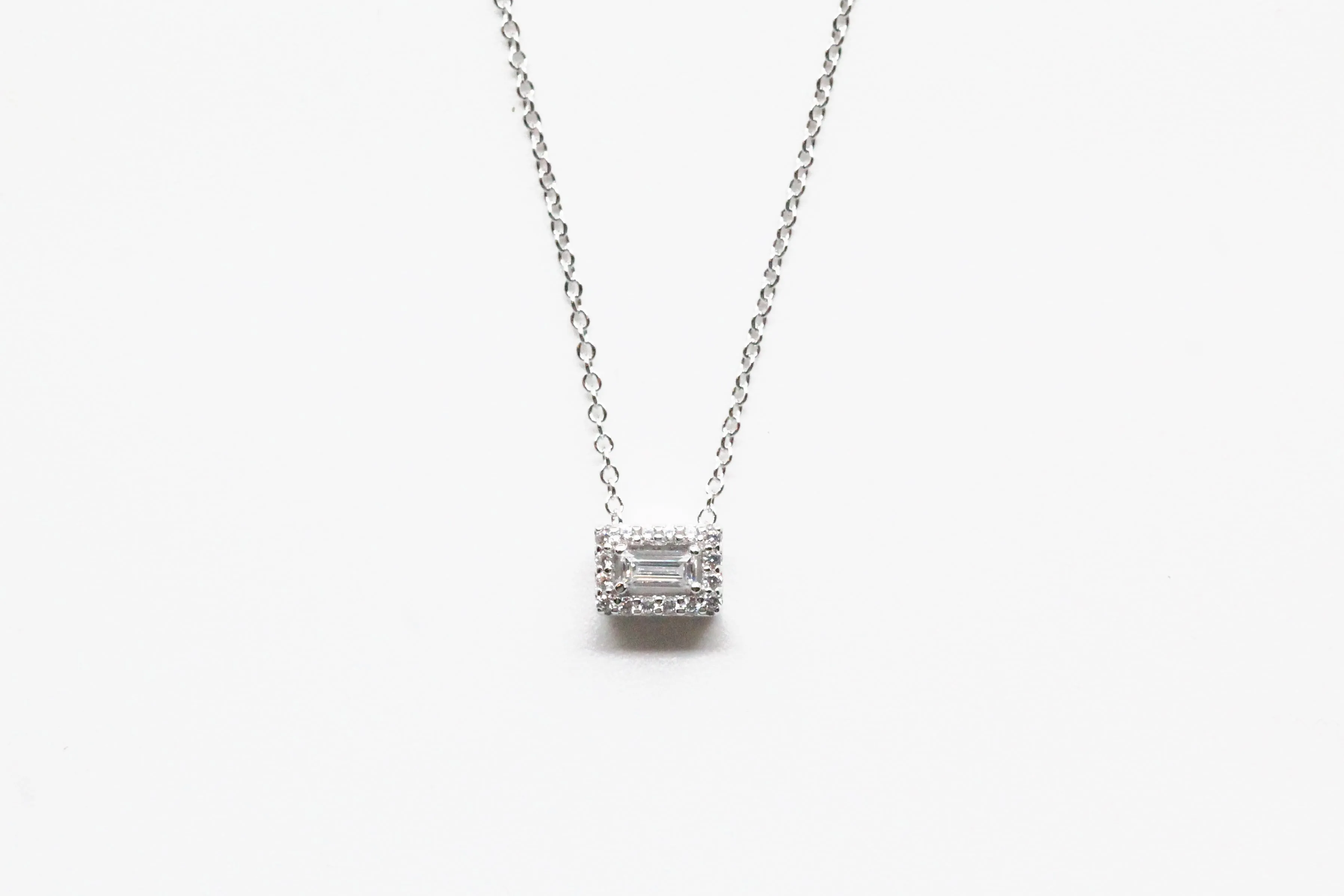 Sterling Silver Lafonn Baguette Halo Necklace