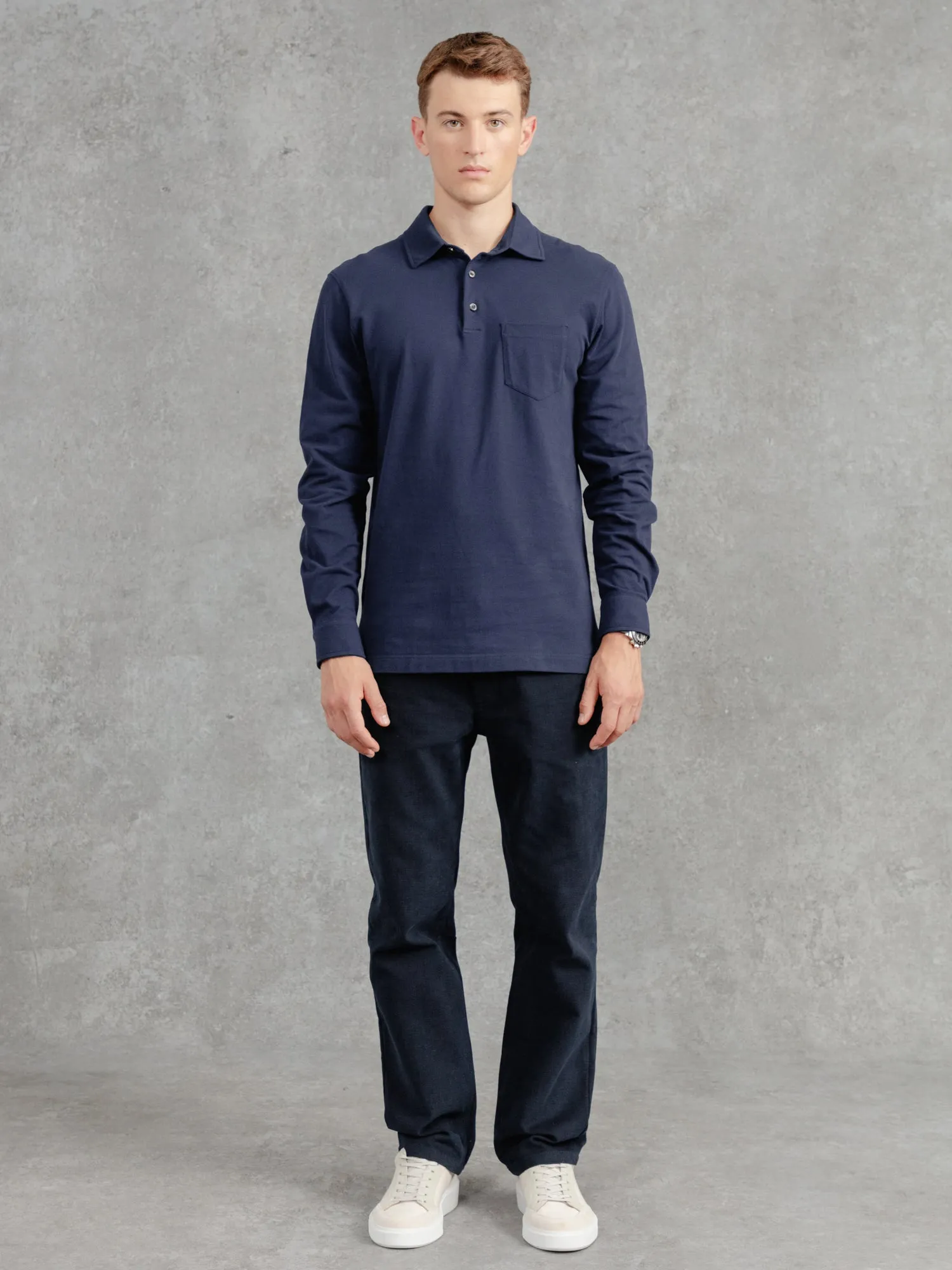 The Long Sleeve Edmond Pique Polo - Ink