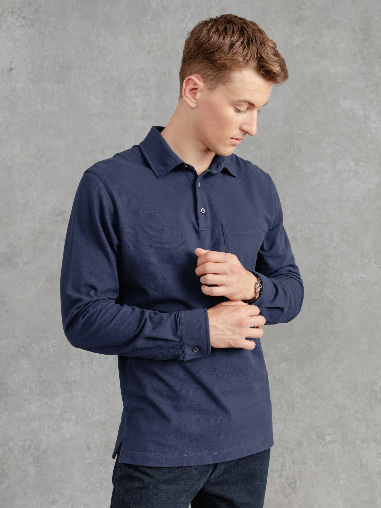 The Long Sleeve Edmond Pique Polo - Ink