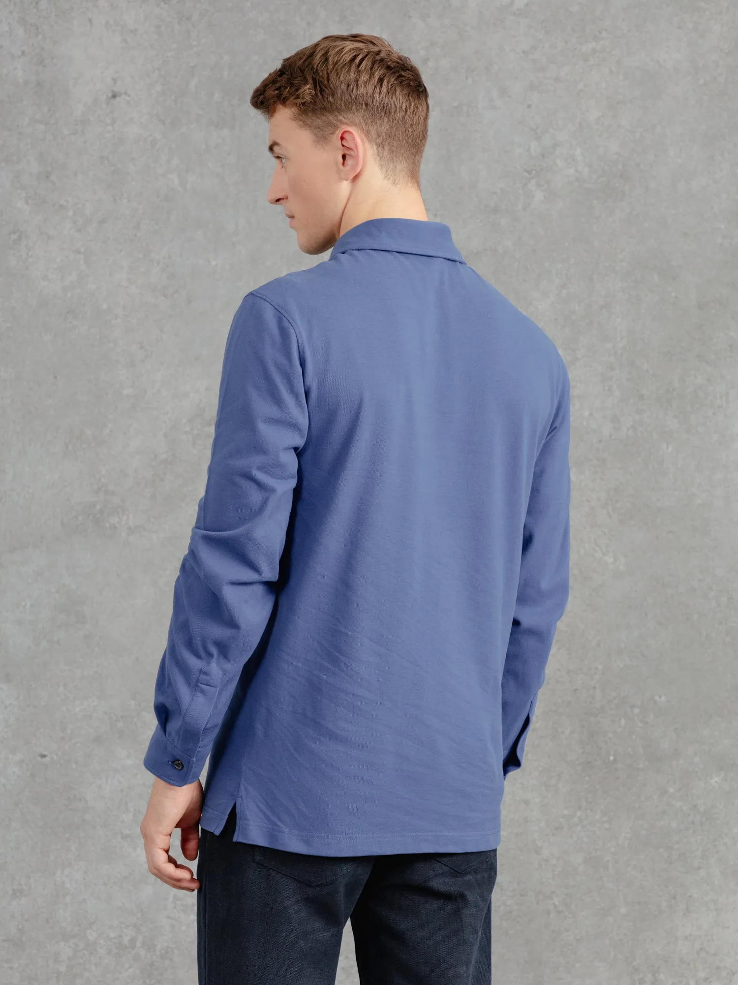 The Long Sleeve Edmond Pique Polo - Prussian Blue