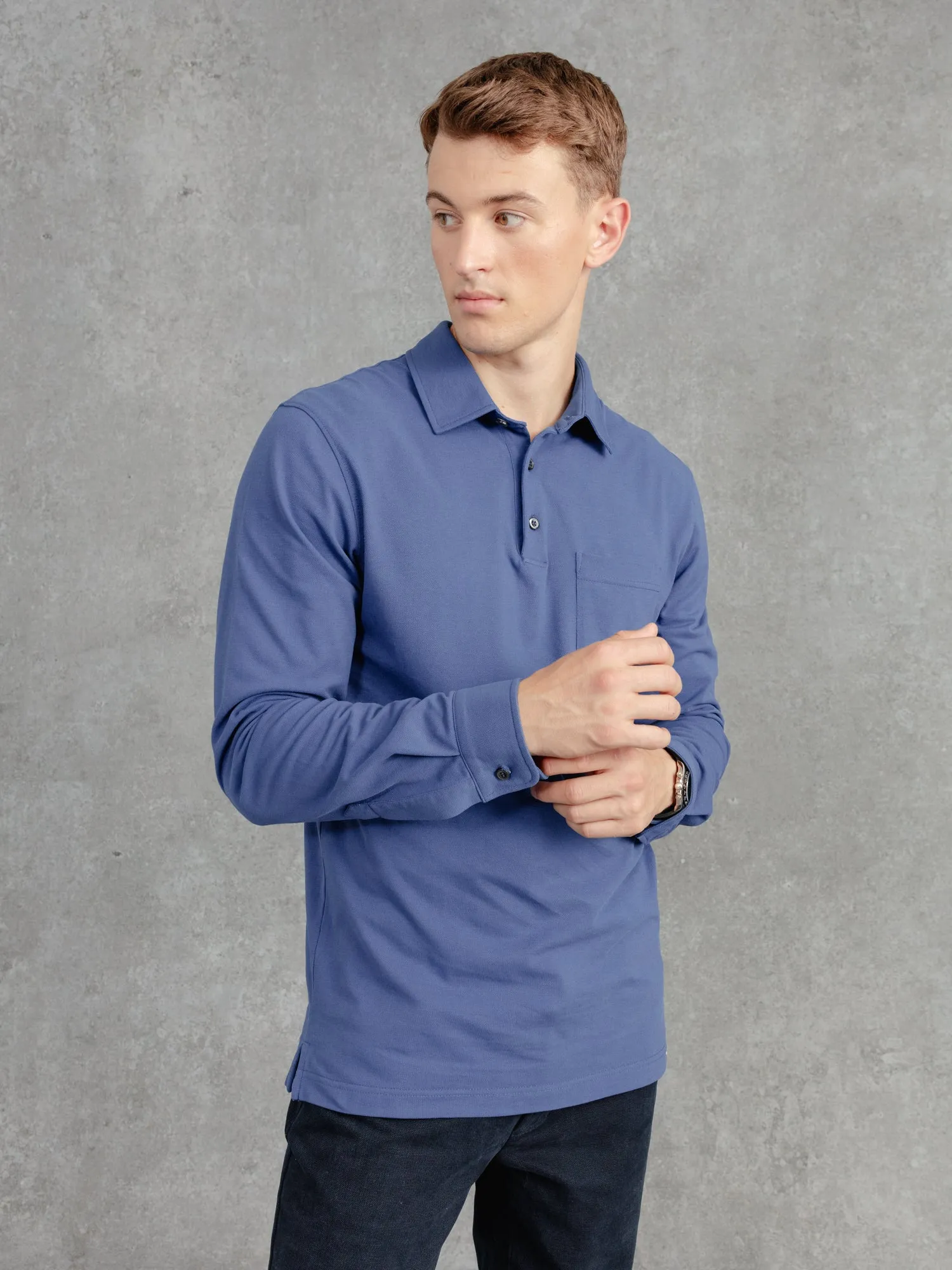 The Long Sleeve Edmond Pique Polo - Prussian Blue