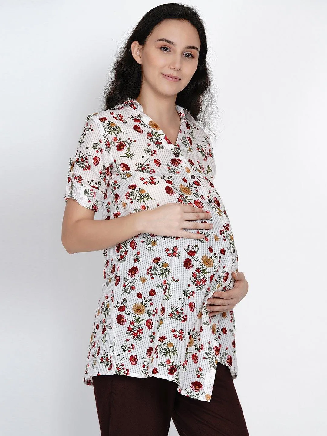 White Asymmetric Crepe Maternity and Pregnancy Top