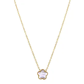 White Mother of Pearl Clover Necklace gold