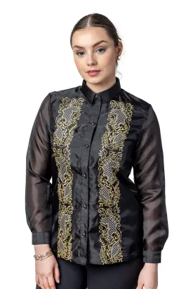 WO12 - Women's Barong Tagalog Black - Filipiniana