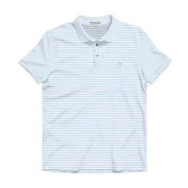 YOUTH White & Cays Blue Heathered Azalea Stripe Performance Polo