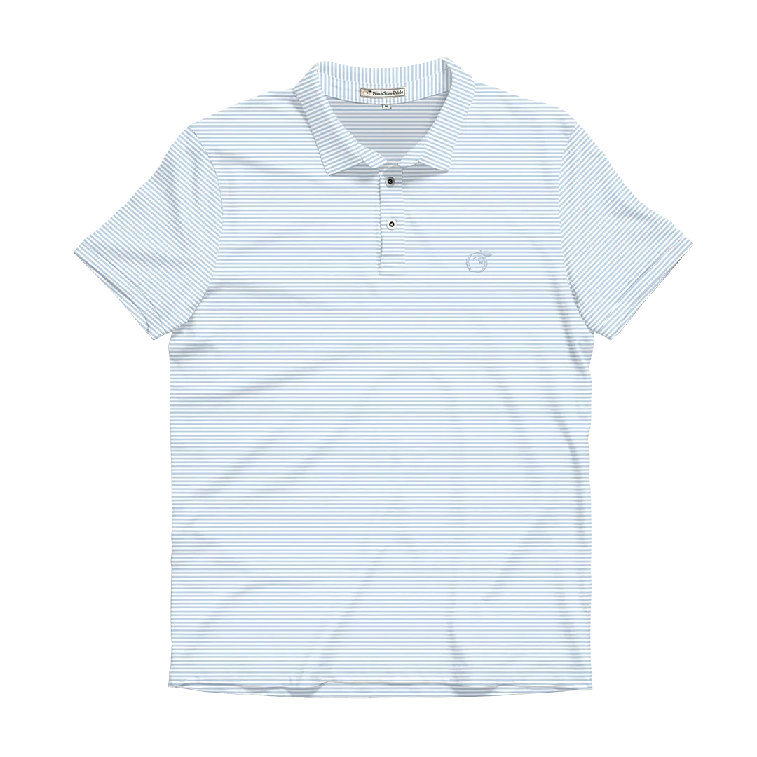 YOUTH White & Cays Blue Heathered Azalea Stripe Performance Polo